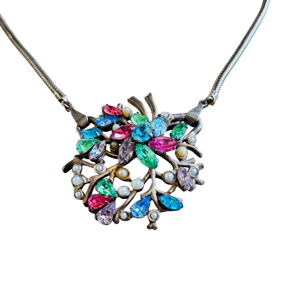 VTG Barclay Choker Necklace Fruit Salad Pastel Floral Pearl Rhinestone Victorian